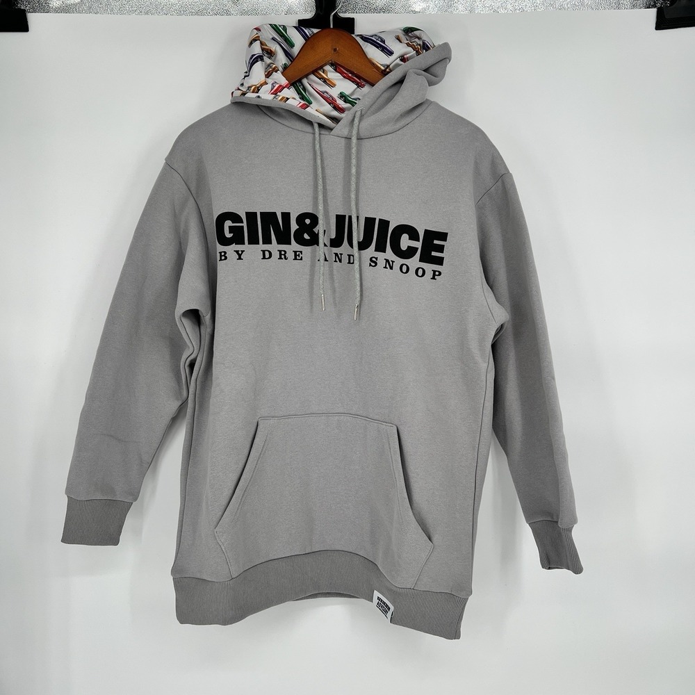 Gin & Juice Hoodie Mens S Gray Pullover Graphic By Dre and Snoop Kangaroo Pocket